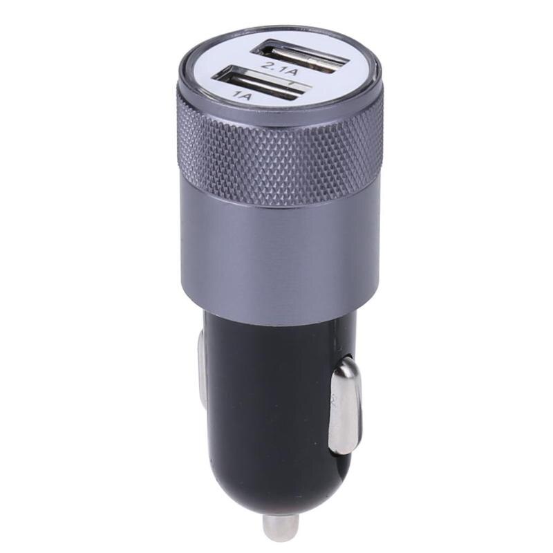 LED 5V Metal Dual USB Car Charger Aluminium Alloy 2.1A Aluminium Alloy Car Cigarette Lighter Adapter car accessaries: Gray