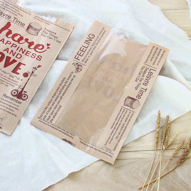 LBSISI Leven Kraft Brood Papieren Zak Met Venster Voorkomen Olie Liefde Toast Bakken Papieren Zak Takeaway Voedsel Hand Gemaakt Pakket tassen