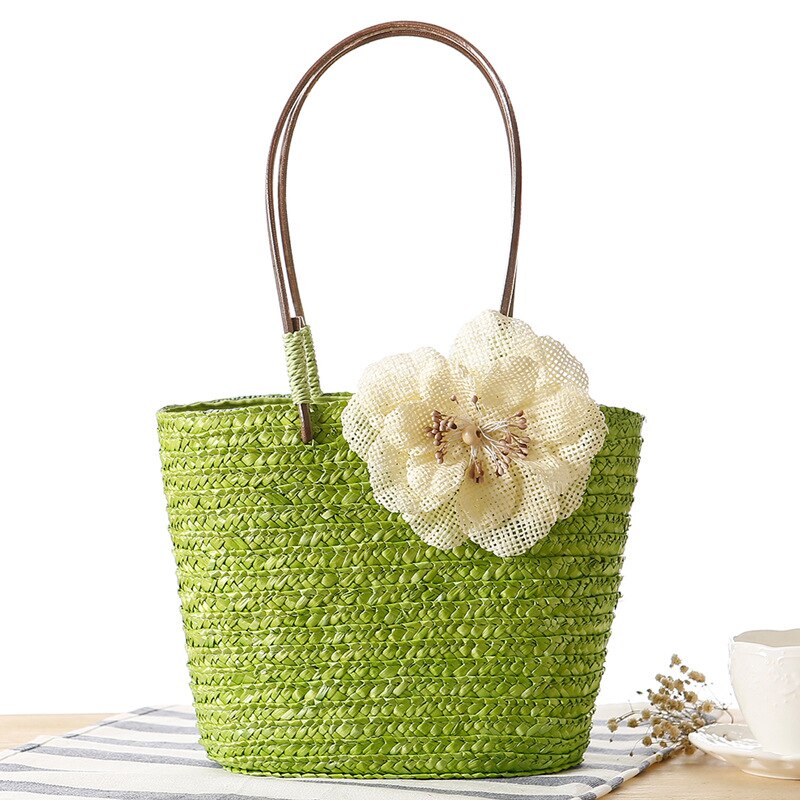 Small Hemp and Straw Woven Bag Exquisite Handbag Woven Beach Bag Photo Handbags: green