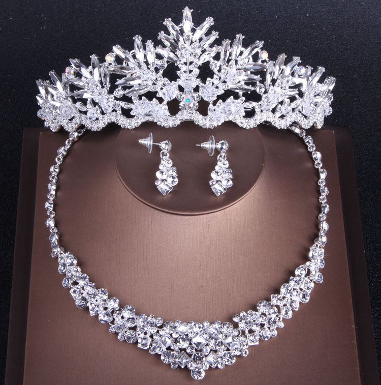 Luxury Sparkling Crystal Leaves Bridal Jewelry Set Rhinestone Tiaras Crown Necklace Earrings Wedding African Beads Jewelry Sets