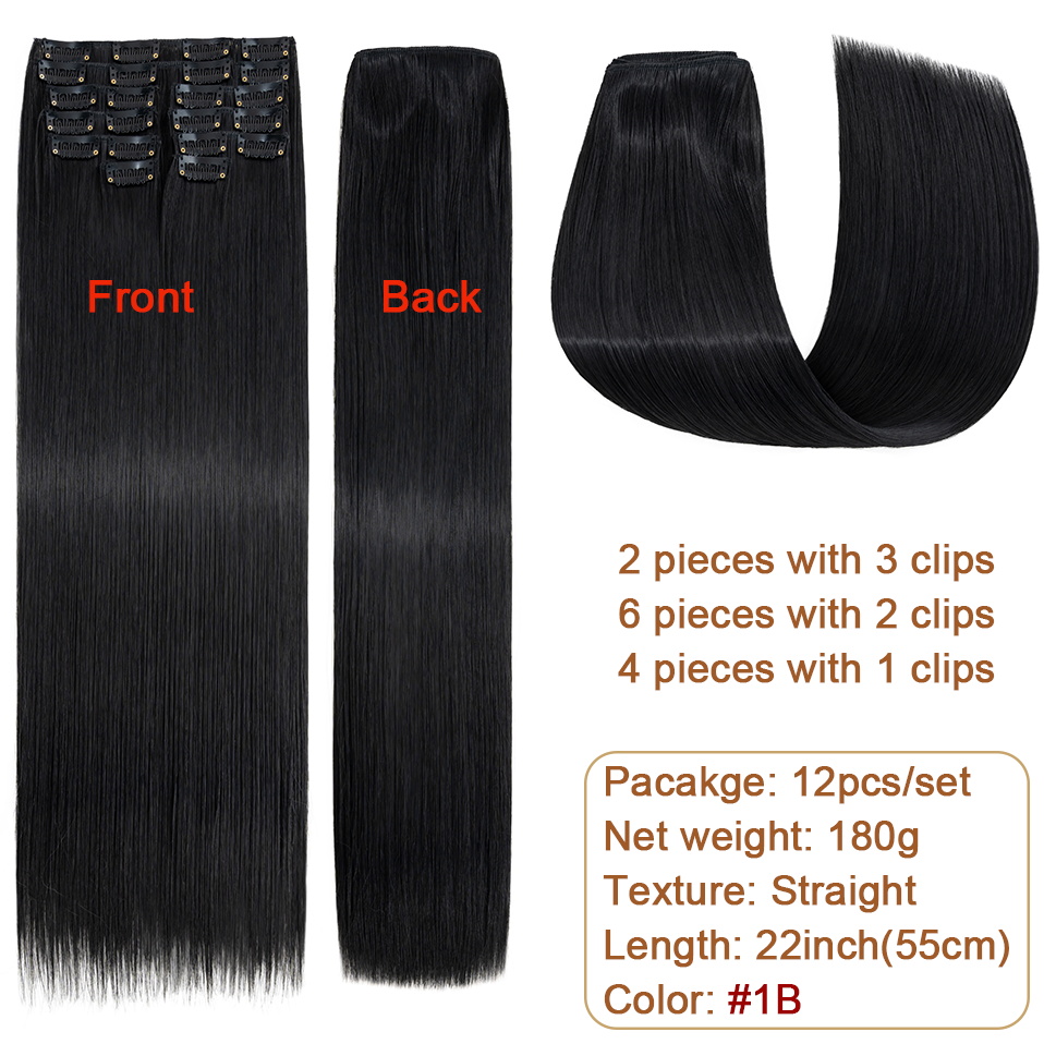 BENEHAIR 180g Straight Clip in hair extensions 22" 12PCS Hair Extensions for Women Full Head Heat Resistant Synthetic Hairpiece