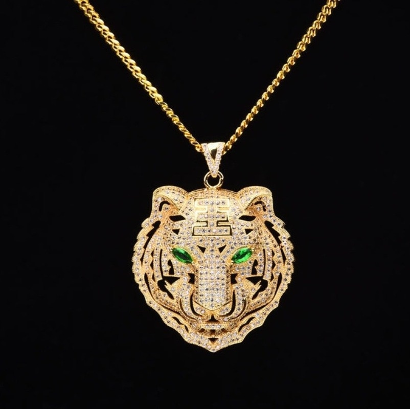 Udsøgt skinnende zirkon indlagt tiger vedhæng halskæder dyr form mænd hip hop smykker