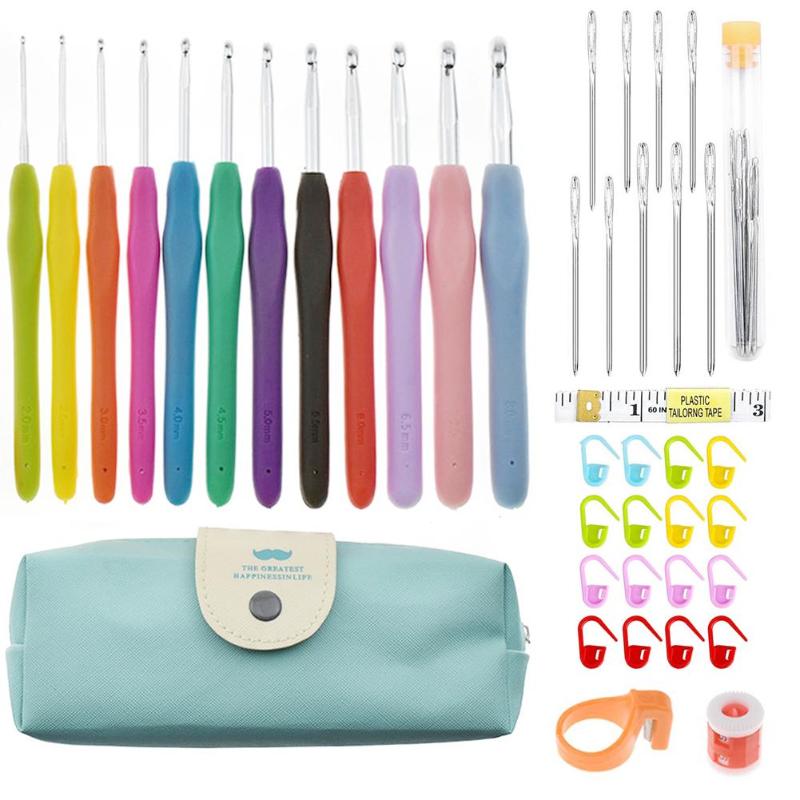 Crochet Hooks Set DIY Needlework Storage Smooth Touch TPR Soft Handle Weave Yarn Knitting Needle Crochet para tejer