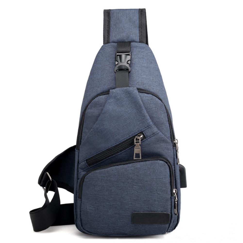 Män usb laddning bröstväska gränssnitt casual canvas crossbody axel ryggsäck: Blå