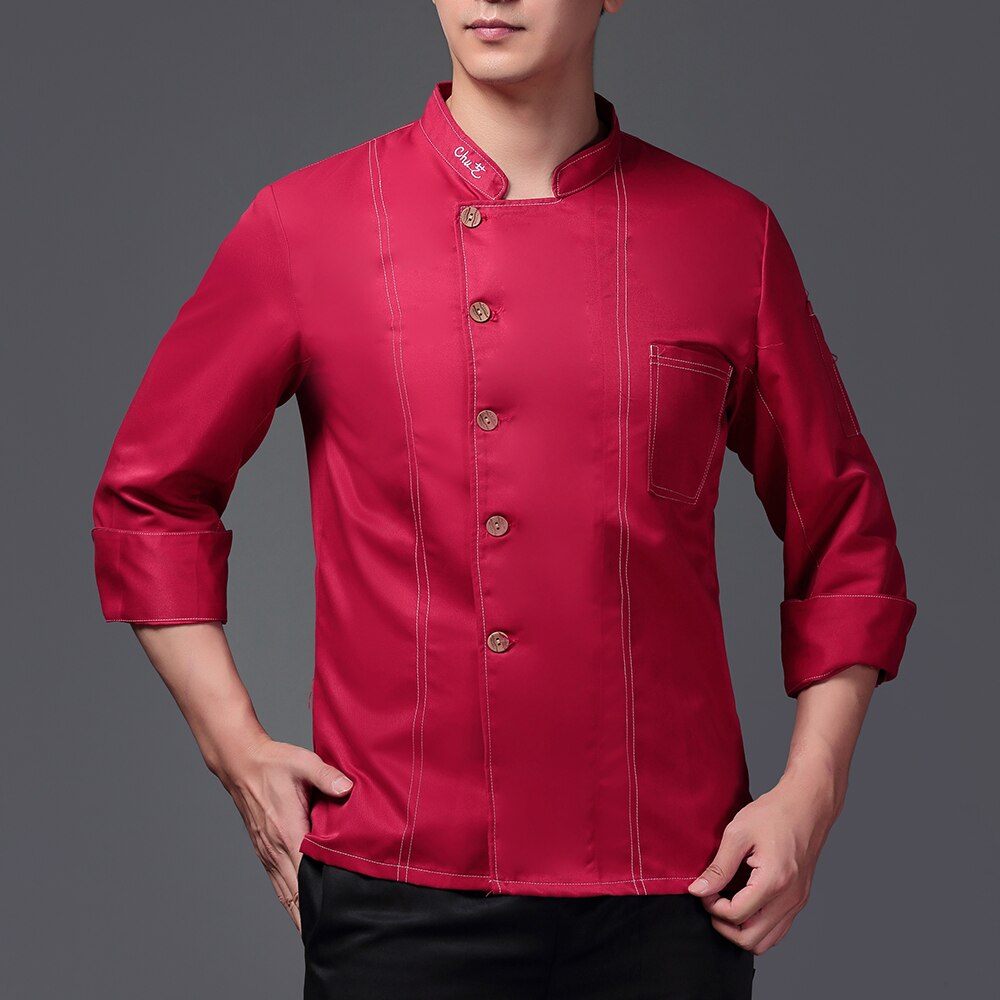 unisex uniforme de cocina para chef panadería servicio de comida chef de manga corta transpirable camisa doble-breasted chaqueta de chef ropa: Red chef suit / L