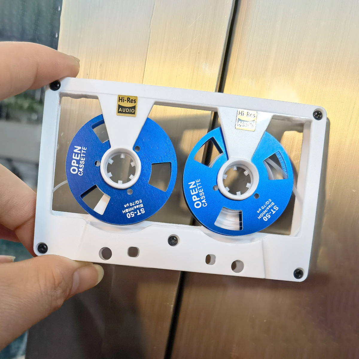 Audio Cassette Reel to Reel Tape Cassette 50 Minute Blank Tape Double Sided Metal Reel Hollow Case Self-made: army green