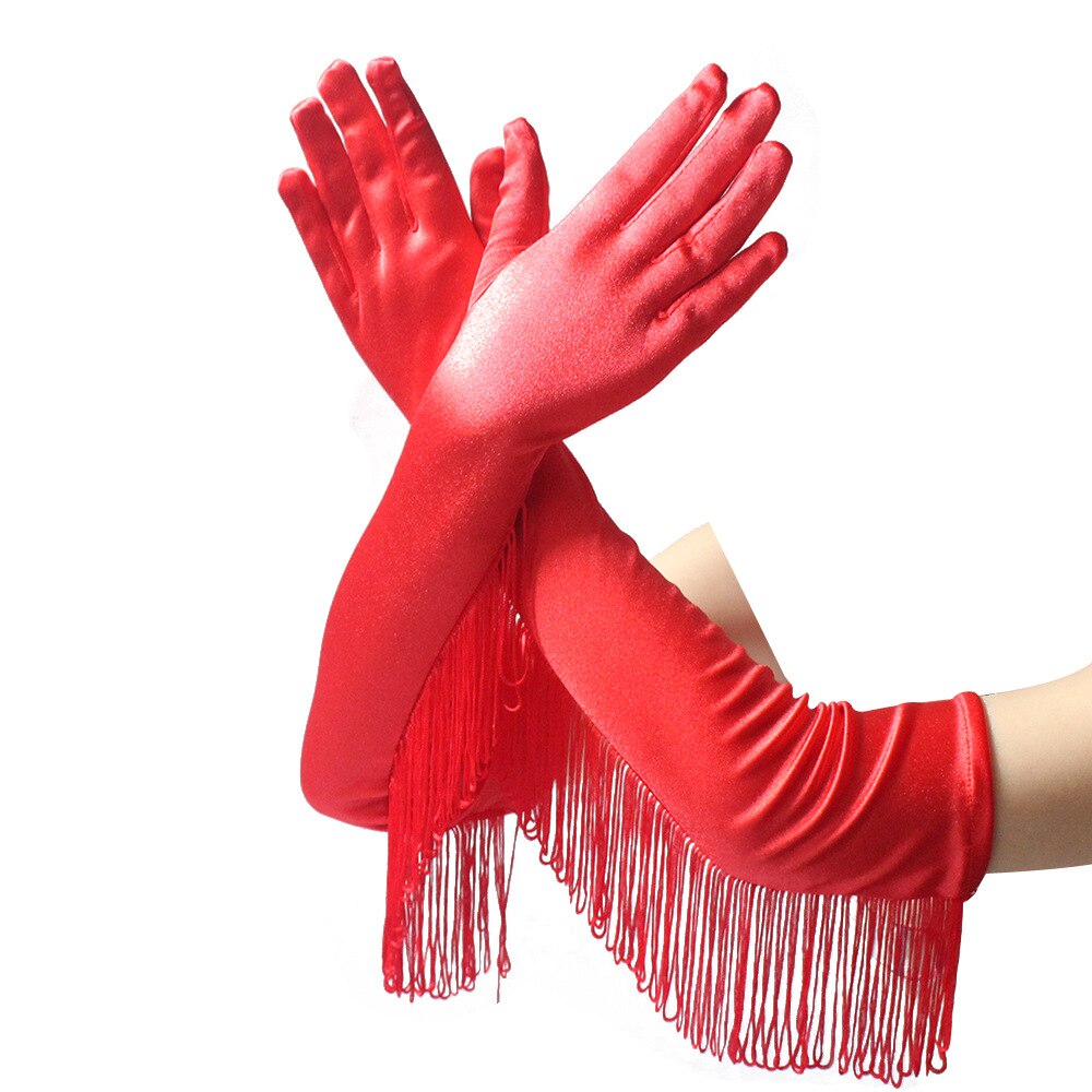 Vår höst tofs stil kvinnor långa handskar 49cm långa middagsklänning handskar svarta varma elastiska varma festhandskar damvantar