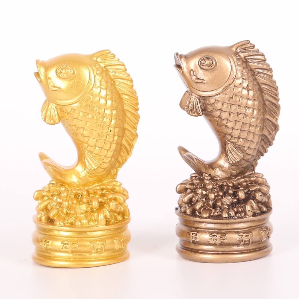Chinese golden feng shui decorations, hand-carved animal sculptures, fish statues, handicrafts, home decoration accessories