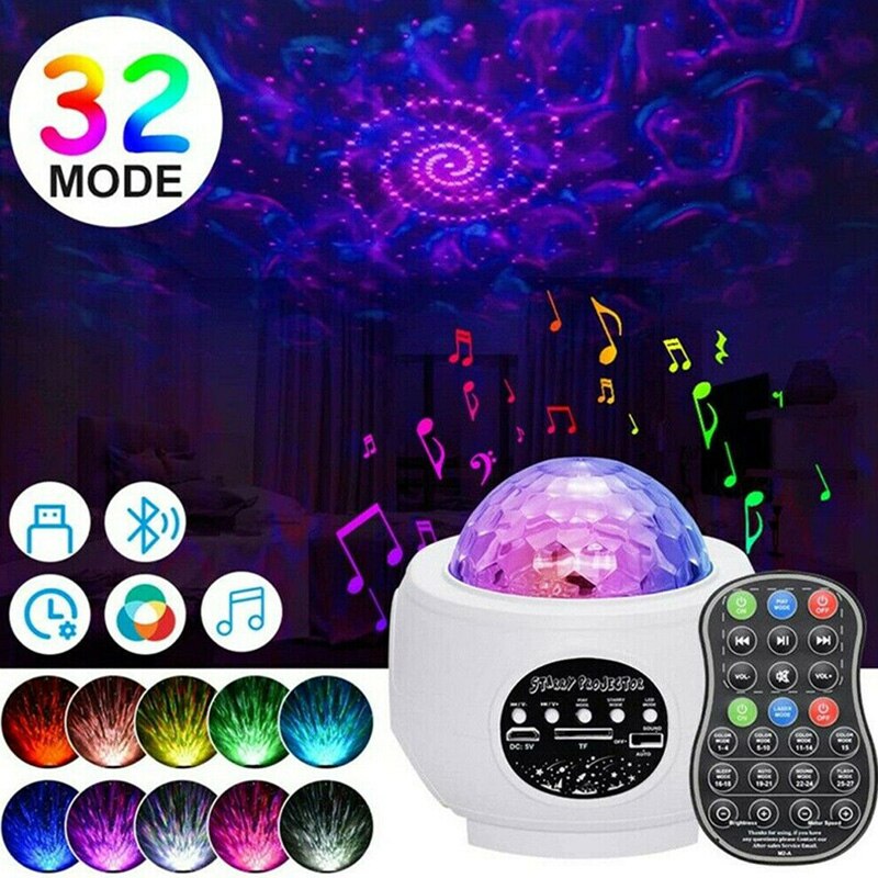LED Star Projector Night Light Galaxy Starry Night Lamp Ocean Wave Projector With Music Bluetooth Speaker Remote Control For Kid