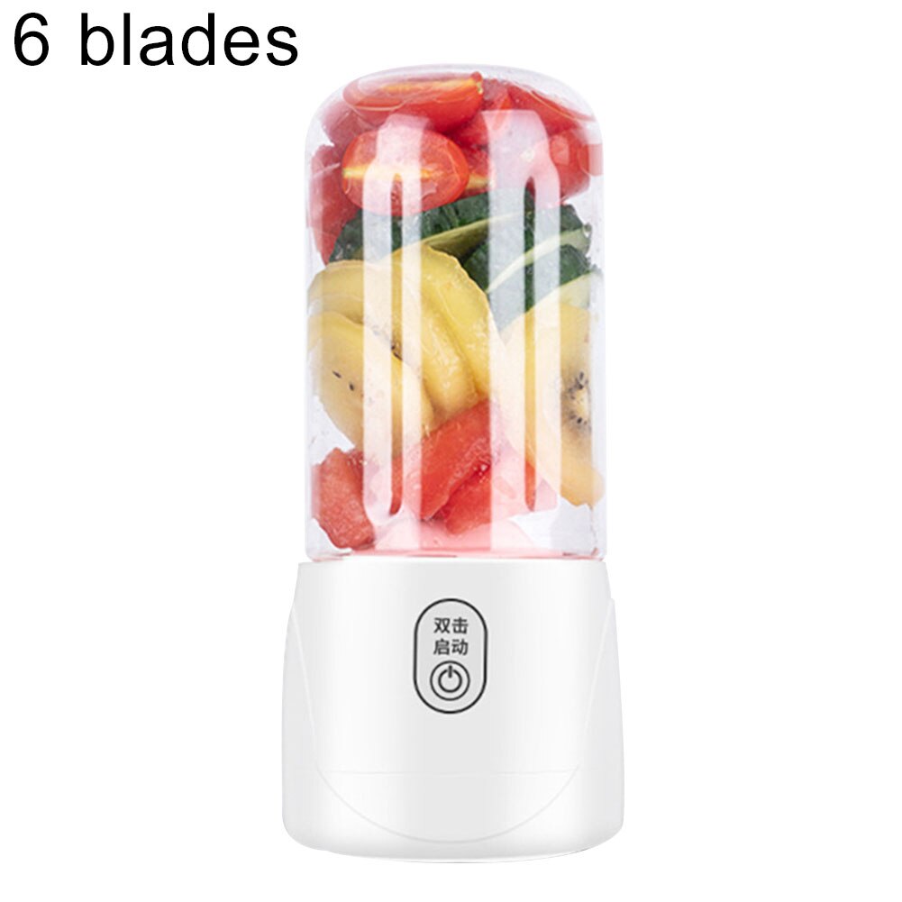 4/6- blad 400ml uppladdningsbar bärbar elektrisk juicerflaska fruktblandare mixerpresspress flaska fruktblandare mixerpresspressflaska: Vita 6 blad