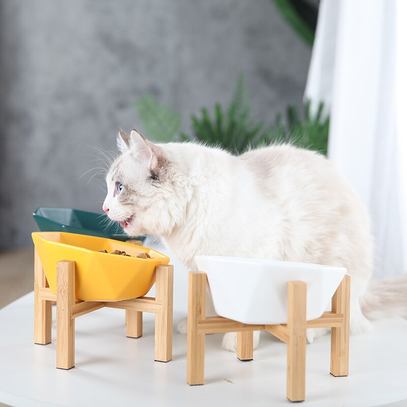 Nydelig skål for katt hundebeskyttelse keramikk livmorhvirvel hevet stativ kjæledyr valp kattunge fat boller mat drikke vannmater