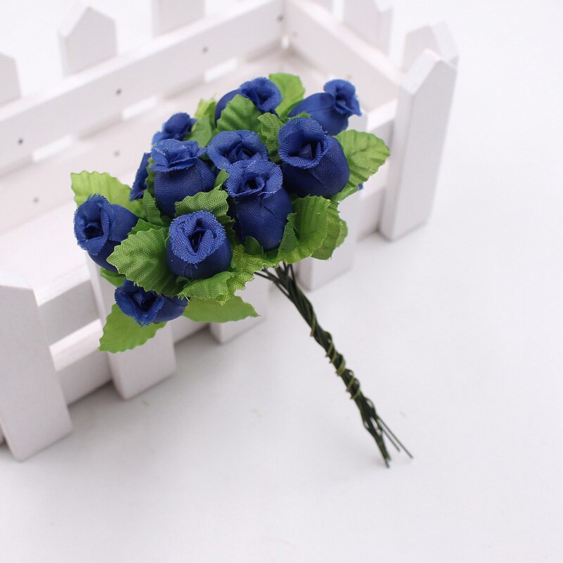 1 bukett 12 blomhuvuden mini ros konstgjord siden blomgren små rosenknoppar för hemmet bröllopsfest gör-det-själv-inredning: 11