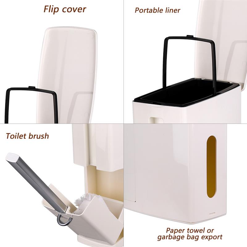 Narrow Plastic Trash Can Set with Toilet Brush Bathroom Waste Bin Dustbin Trash Cans Garbage Bucket Garbage Bag Dispenser