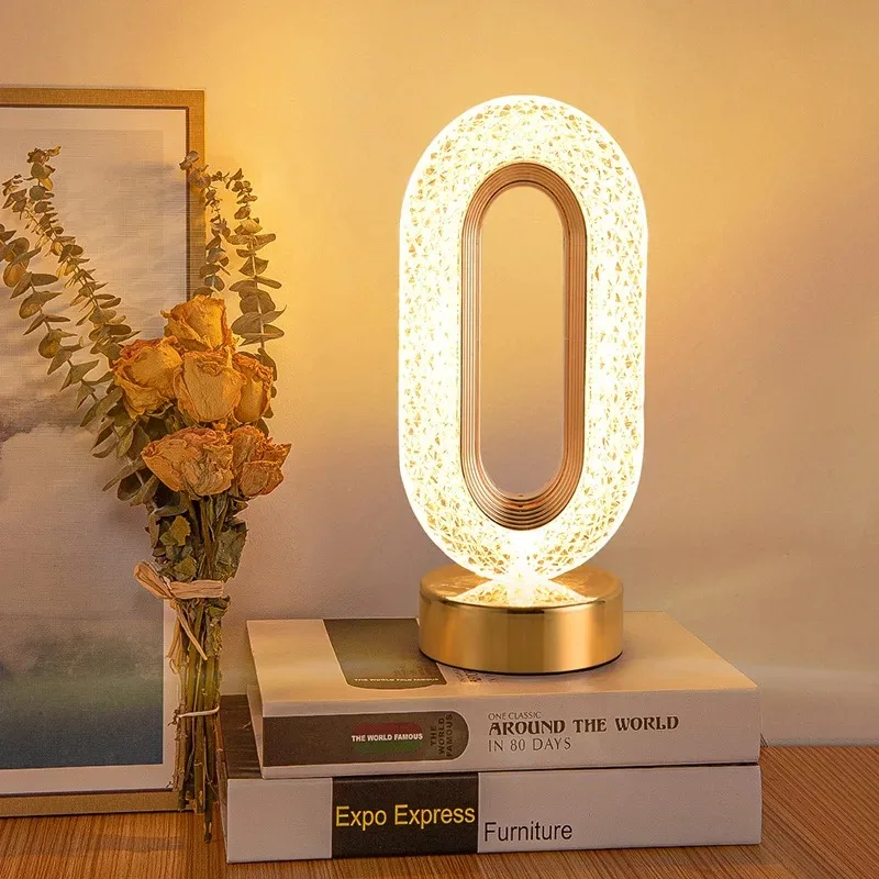 Nattlys soverom krystall berøringsdimming rom interiør estetikk usb nattbordslampe ledet stemningsfull bord 3d månelampe