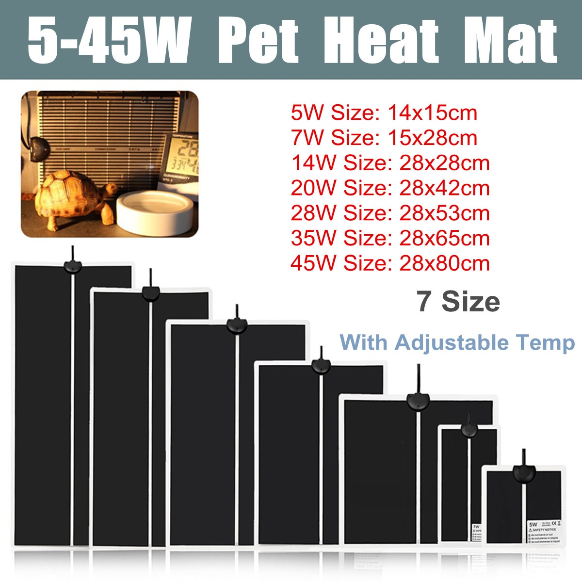 5-45W Terrarium Reptiles Heat Mat Climbing Pet Heating Warm Pads Adjustable Temperature Controller Mats Reptiles Supplies