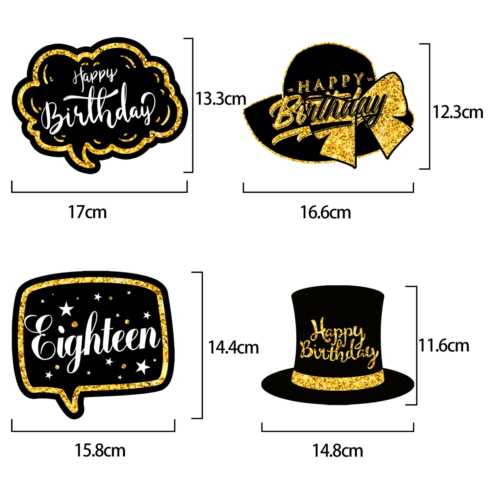 12 Stks/set Zwarte Goud 18 30 40 50 60 Gelukkige Verjaardag Photo Booth Prop Volwassen Verjaardagsfeestje Decoratie Man Vrouw diy Photobooth