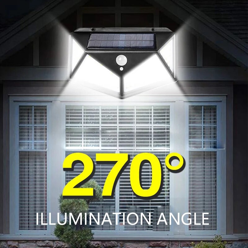 100LED zonne-wandlamp buitenlamp waterdichte bewegingssensor zonne-energie zonlicht straatlantaarn tuin reling decoratieve lamp