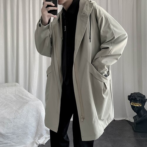 Mężczyźni wykop jednolity, na zamek płaszcze styl japoński luźne średnie długie Hipster nastolatków odzież z kapturem Ulzzang Streetwear studenci Harajuku: green / M