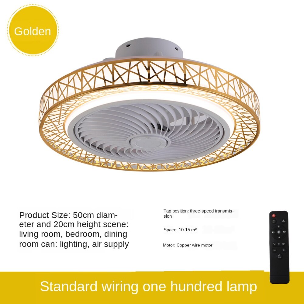 50cm smarta led takfläktar med lampor fjärrkontroll sovrum inredning ventilator lampa luft osynlig wifi bluetooth tyst: Guld- / 220v ingen wifi -app