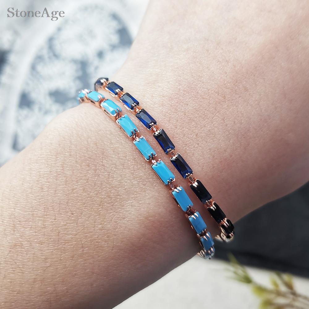 Trendy Blauw Kristal Tennis Armbanden Voor Unisex Vrouwen Mannen Verstelbare Verschillende Vormen Iced Out Cz Korte Ketting Op Hand Sieraden