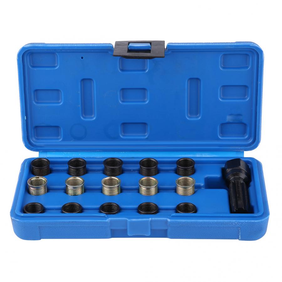 16Pcs 14mm x 1.25 Spark Plug Thread Repair Tool Kit Tap M16 With Portable Case