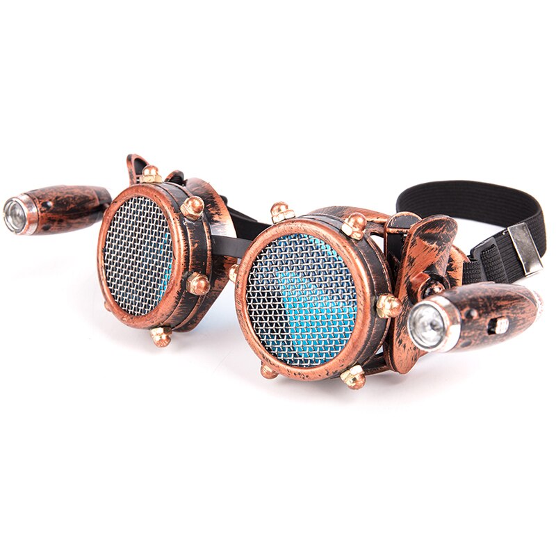 FLORATA, gafas Vintage de avión, gafas Retro de soldadura Steampunk con dos lámparas de de motor pequeño, accesorios de cosplay para Halloween