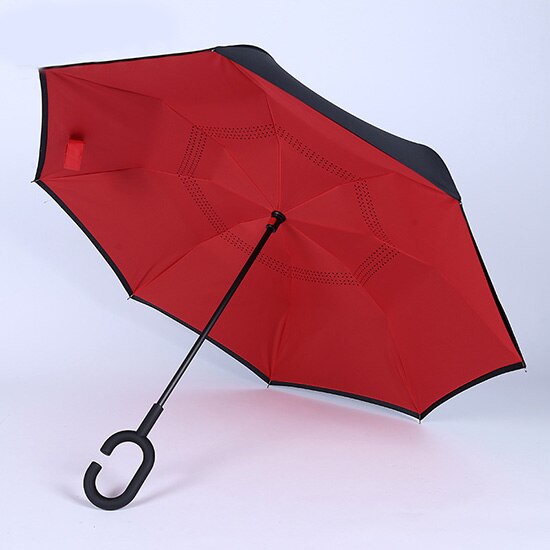 JPZYLFKZL Freies stil Kreative Lange Schaft Doppel Schicht Invertiert Regenschirm Winddicht Reverse C-Haken männlichen golf regenschirm reverse: Licht Grau