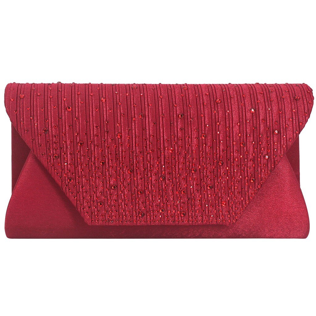 Ladies Satin Clutches Evening Bags Crystal Bling Handbags Wedding Party Purse Envelope Womens Bags Wallet Clutch Bag: Red 