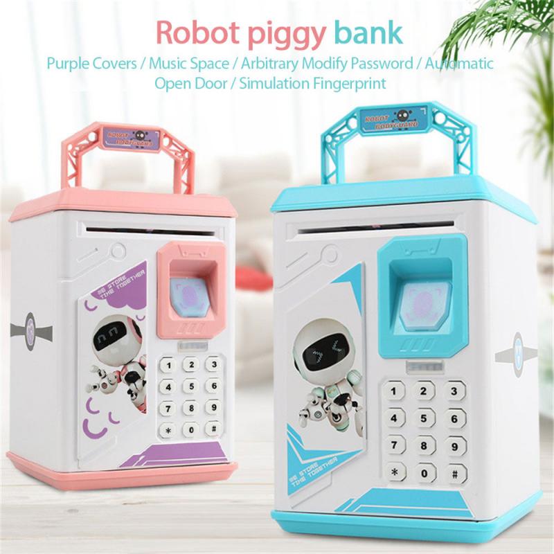 Elektronische Sparschwein ATM Fingerprint Passwort Geld Box Bargeld Münzen Saving Bank Sicher Box Automatische Ablagerung Banknote Musik Spielzeug