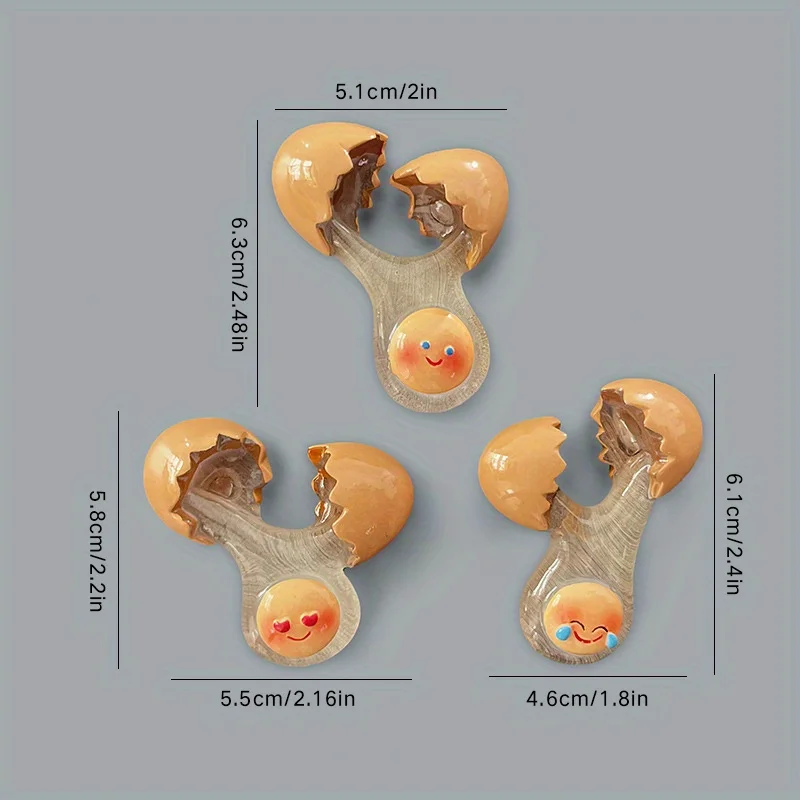 Paquete de 1 imanes para refrigerador de cáscara de huevo roto con bonito pollito sonriente, decoración de cocina de plástico redonda, divertidos imanes para nevera con huevos de dibujos animados
