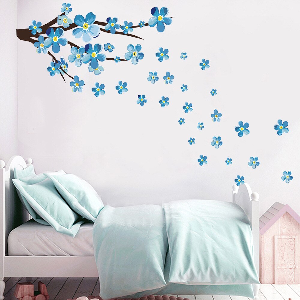 style blue plum wall decals art living room sofa bedroom wall background decorations plum flower stickers wallpaper