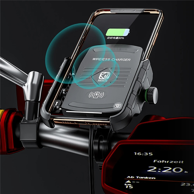 Uchwyt na telefon motocyklowy Szybkie ładowanie bezprzewodowe Szybka ładowarka USB Moto Motocykl Lustro Stojak Wsparcie Uchwyt na kierownicę telefonu komórkowego