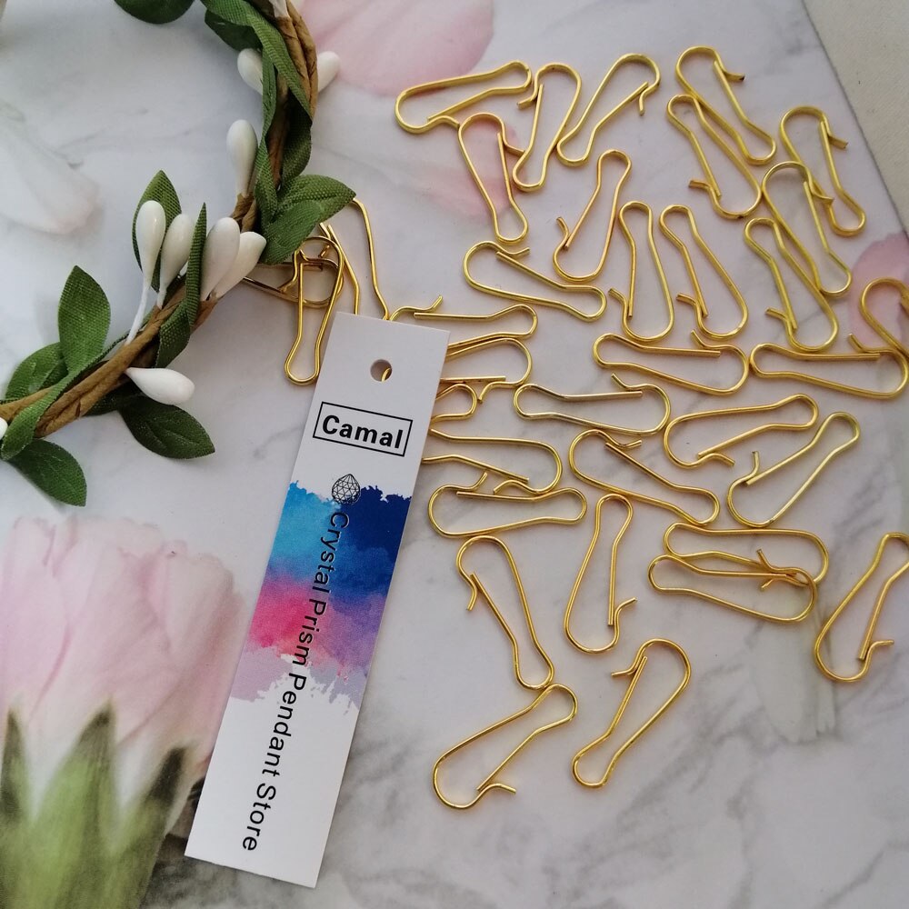 Camal 100 stuks 20mm gouden metalen haken met kromme kristallen kroonluchter connector pin hangende hanger metalen gesp tuin zonnevanger onderdeel