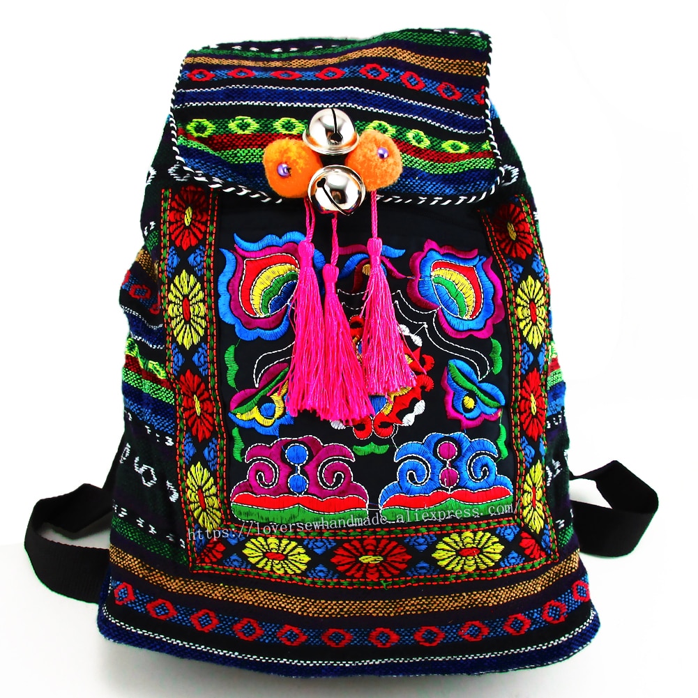 Hmong-mochila étnica Bohemia con bordado de la India, bolso bohemio hippie, mochila, tamaño L, SYS-170E