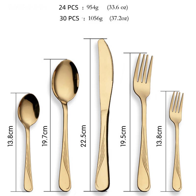 24/30 PCS Western Food Stainless Steel Cutlery Set Gold-plated Magic Cutlery Spoon/Fork/Knife Kit Dinnerware Sets