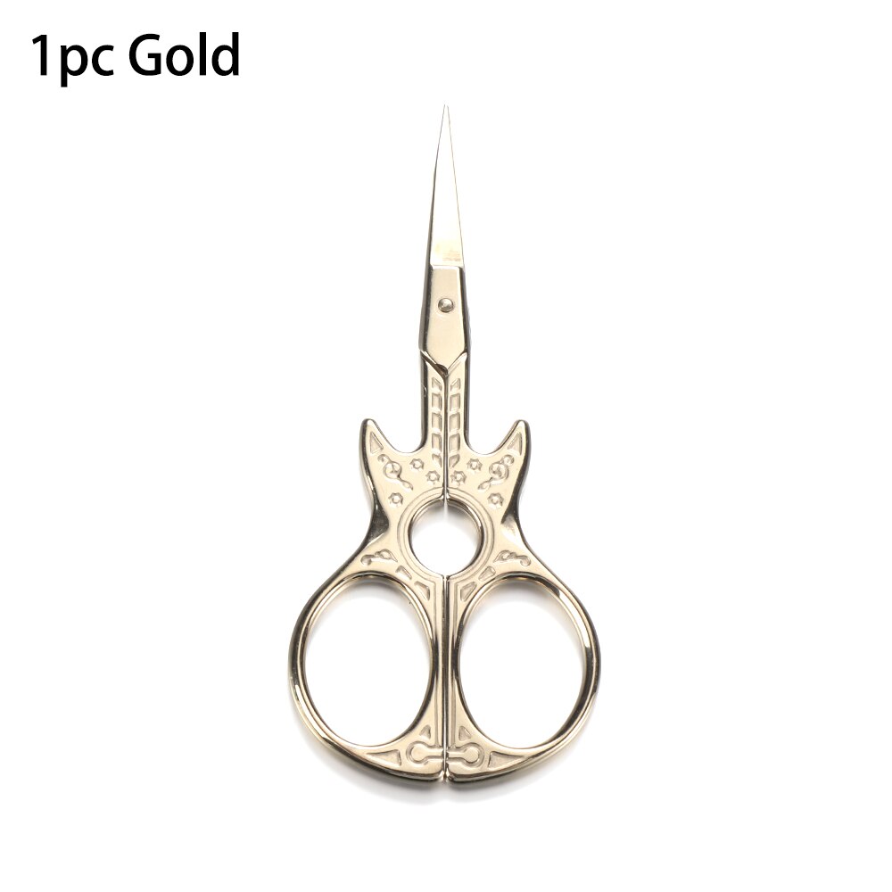 1Pcs Vintage Gitaar Vorm Borduren Tailor Naaien Schaar Antieke Fijne Steek Stof Cutter Trim Shear Kantoorbenodigdheden Tool: gold