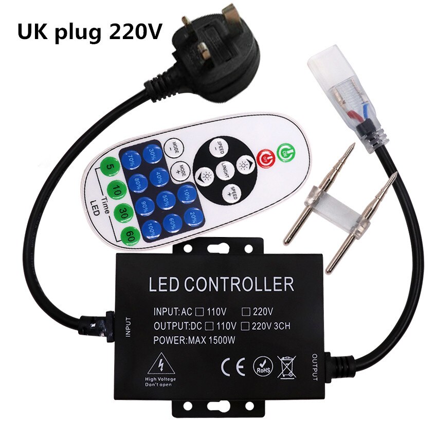 1500W Dimmer Controller with 23key Wireless RF Remote US 110V EU UK AU 220V For Single Color LED Strip 5050 2835 5730
