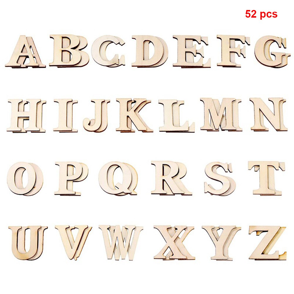 52 stk/sæt dekoration patchwork pædagogisk ord diy-numre kunsthåndværk fest træbogstaver alfabet hjemme håndlavet blandet: Store bogstaver