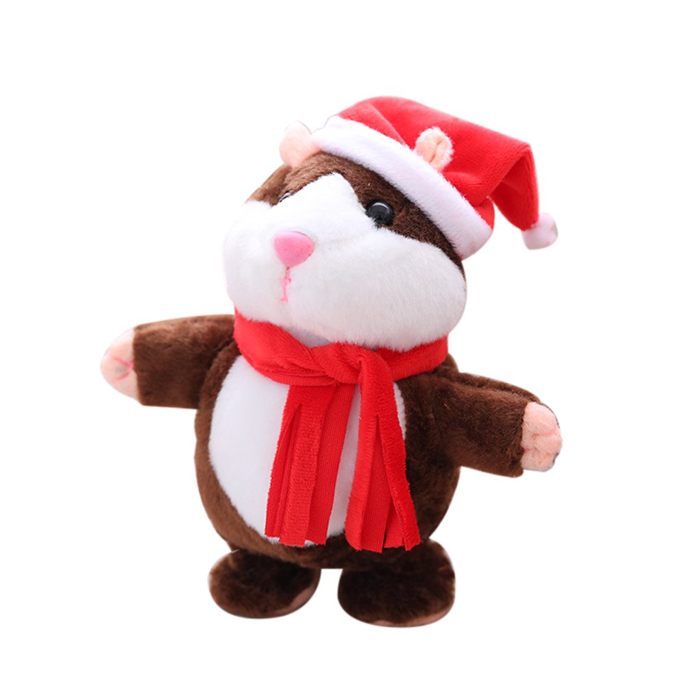 18cm optagelse gående elektrisk hamster børnelegetøj juloptagelse elektrisk hamster taler talende gående muselegetøj: Rødt tørklæde mørkebrun