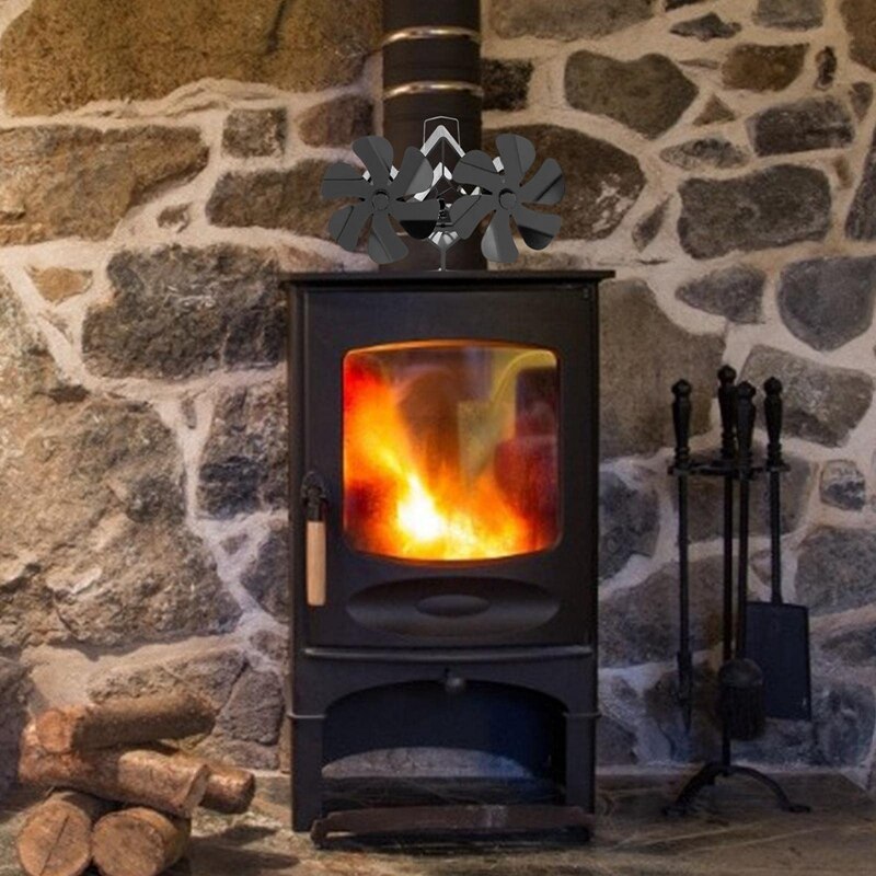12 Blade Double Head Chimney Fan Wood Stove Fan Heat Powered Stove Top Fans for Gas Stove Electric Stove Wood Stove: Default Title