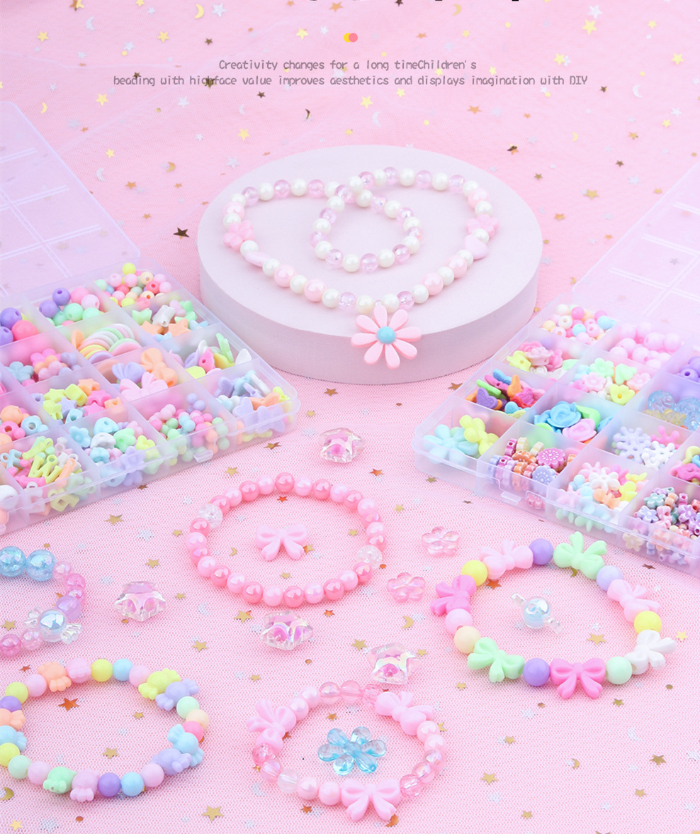 Jouet perlé fait à la main avec ensemble d&#39;accessoires pour enfants, 24 grilles créatives, fabrication de bijoux pour filles, jouets éducatifs, pour enfants