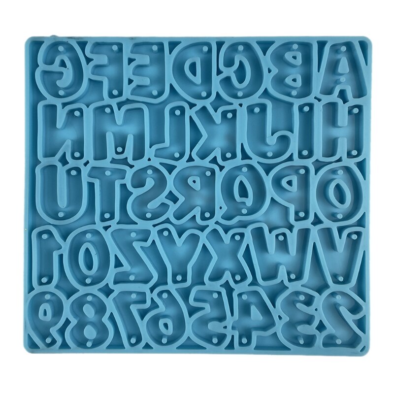 Alphabet Keychain Epoxy Resin Mold Letter Number Earrings Pendant Silicone Mould: Blue