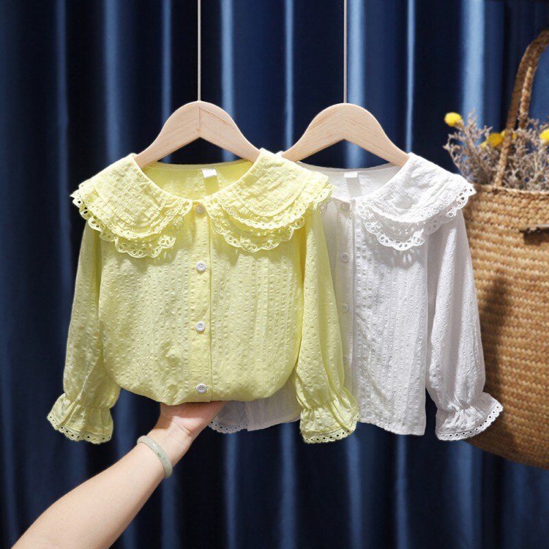 Spring Summer Girls Blouses Cotton Lapel Blouse For Girls Clothes Children Long Sleeve Tops Baby Girl Sweet Shirt 1-8 Years