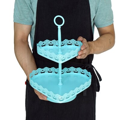 Sweetgo baby blue kagestander cupcake bakke kageværktøj boligdekoration dessertbord dekoration fest leverandører 3 etagers fuglebur: 2 etagers hjerte