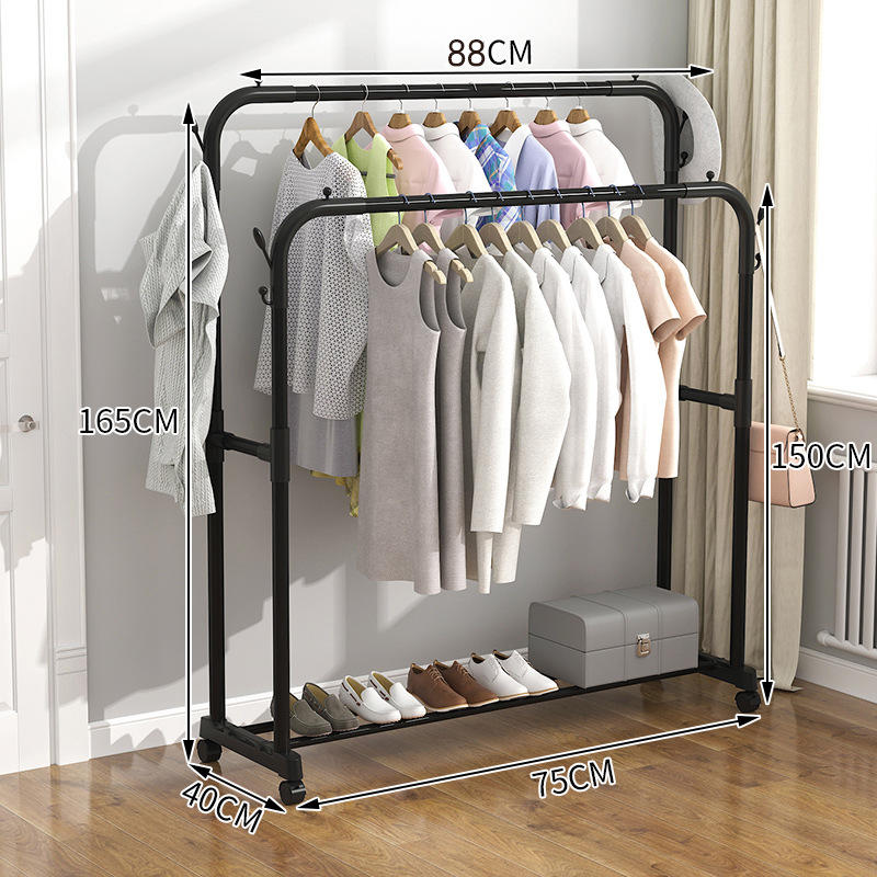 Tendedero de ropa de doble capa con estante para almacenamiento de zapatos, estante organizador, de pie para dormitorio, balcón o baño: Bronce