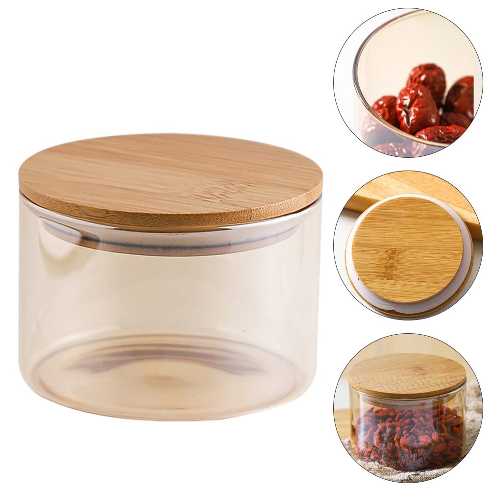 Bocal de stockage de fruits secs en verre, récipient de cuisine scellé avec couvercle en bois # h5 1 pièce