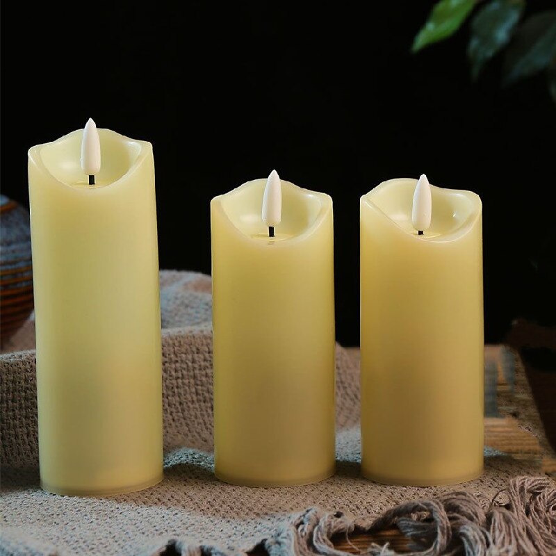 5.3cm(D.) Flickering Candle Light w/Remote Timer 3D Wick Battery Operated Pillar Candles Home Wedding Party Christmas Decoration
