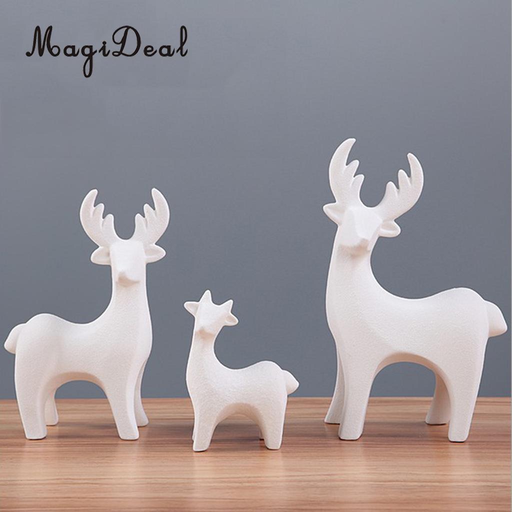 MagiDeal White Ceramic Deer Reindeer Set Figurines Statue Ornament Handcraft Art Collection for Home Decor Christmas