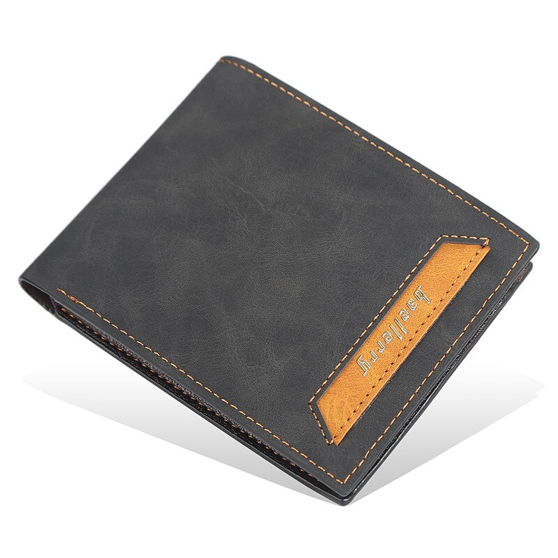 Pu lederen contrasterende kleur herenportemonnee dunne zachte herenportemonnee retro korte herenportemonnee meerdere kaartvakken portemonnee voor mannen: Zwart