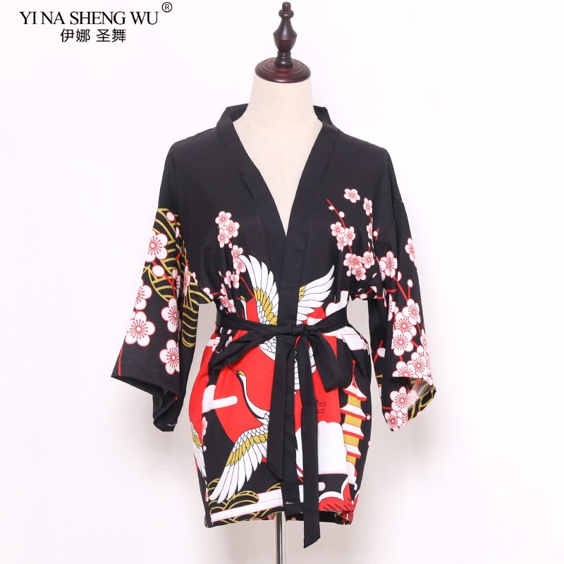 Japan Style Print Vintage Harajuku Blouse Sunscreen Cartoon Shirts Japanese Batwing Sleeve Yukata Women Couple Kimono Cardigan: 4 / M